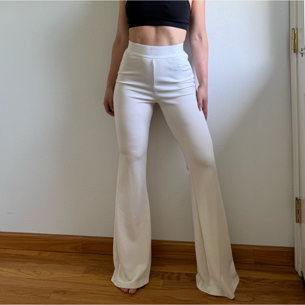 Guess Cream Flare Women's High-Waisted Pants with Thick Branded Waistband small